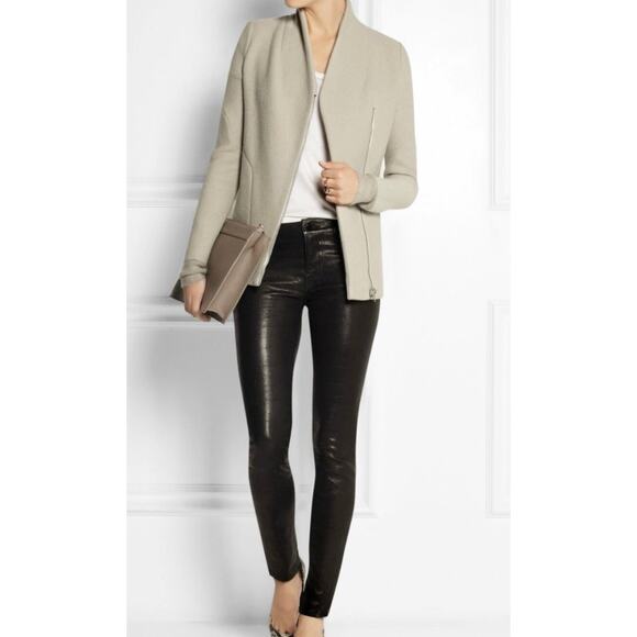 IRO Curty Virgin Wool Longline Slim Moto Jacket Blazer Beige Gray 40 US 8 - Picture 2 of 12